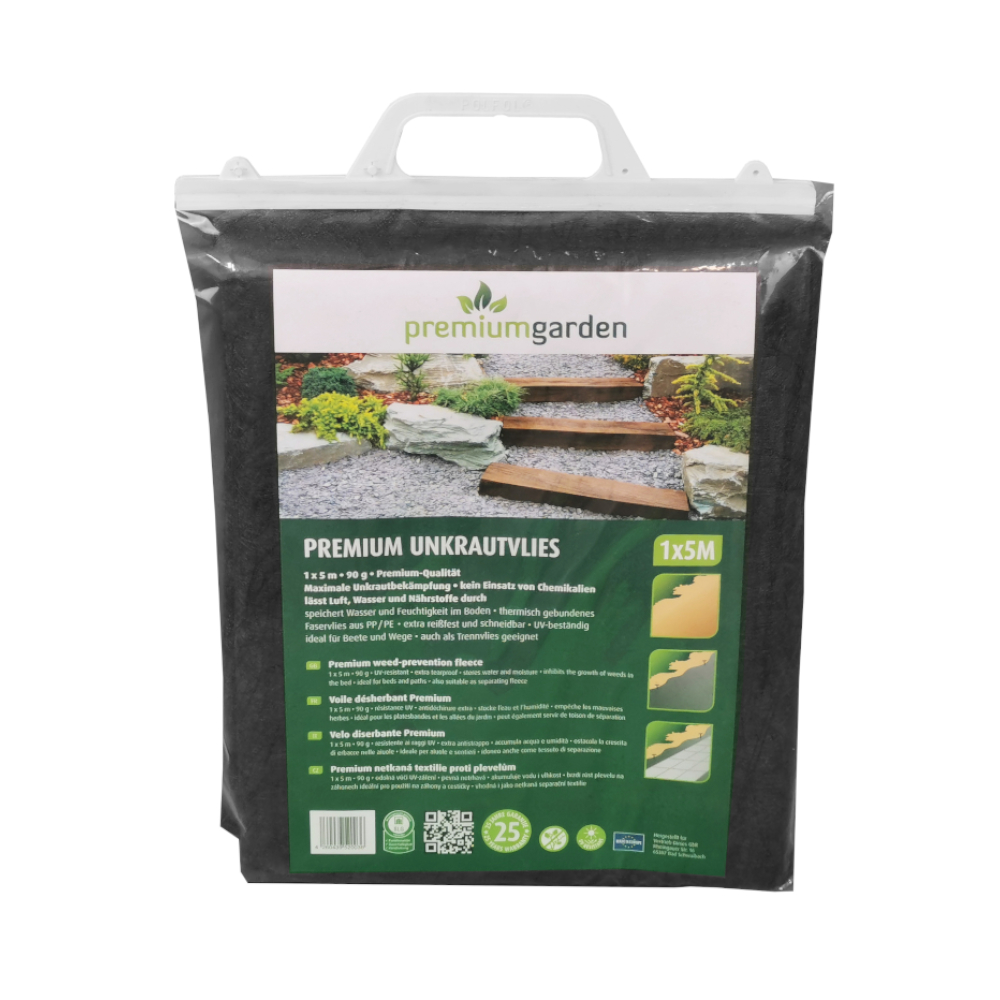 premiumgarden PREMIUM Unkrautvlies 1 x 5m, 90g/m² dunkelgrau, im Tragebeutel