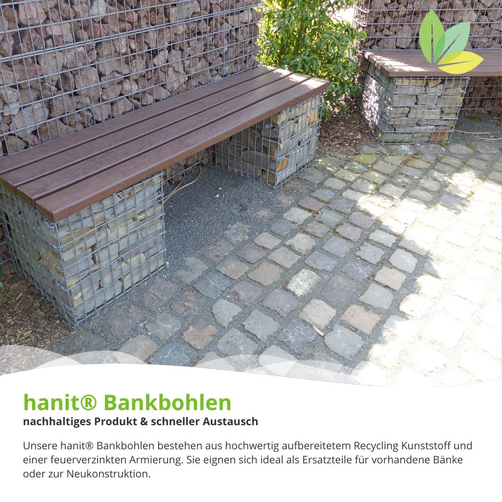 hanit® Bankbohlen Klassik, armiert, 200cm x 8cm x 4cm, braun