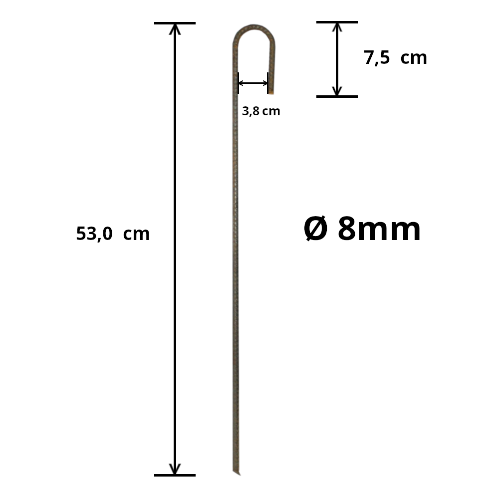 Befestigungshaken aus Stahl Ø 8mm, 90 x 530mm