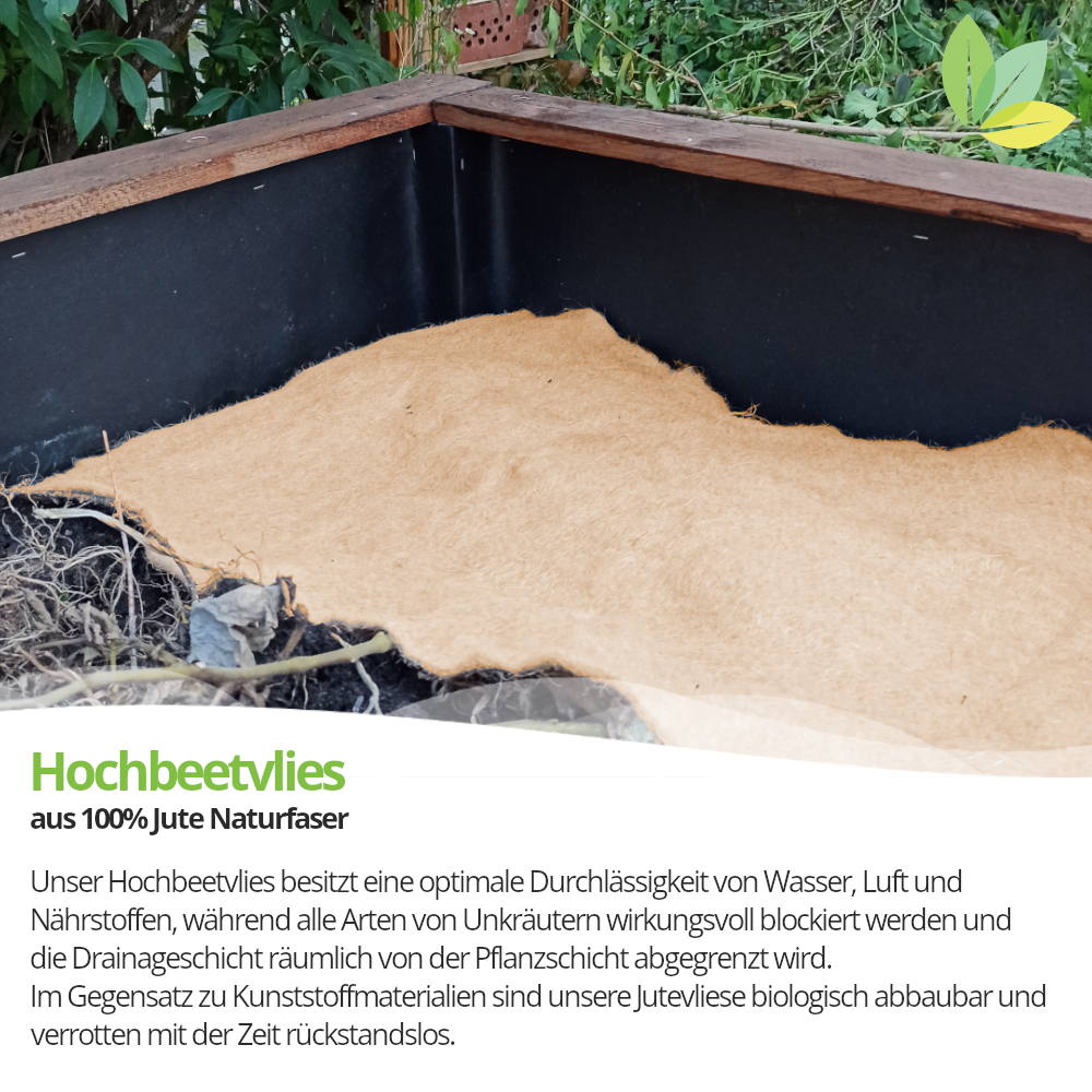 Hochbeetvlies aus 100% Jute Naturfaser, Trenn- und Mulchvlies, 1m x 5m