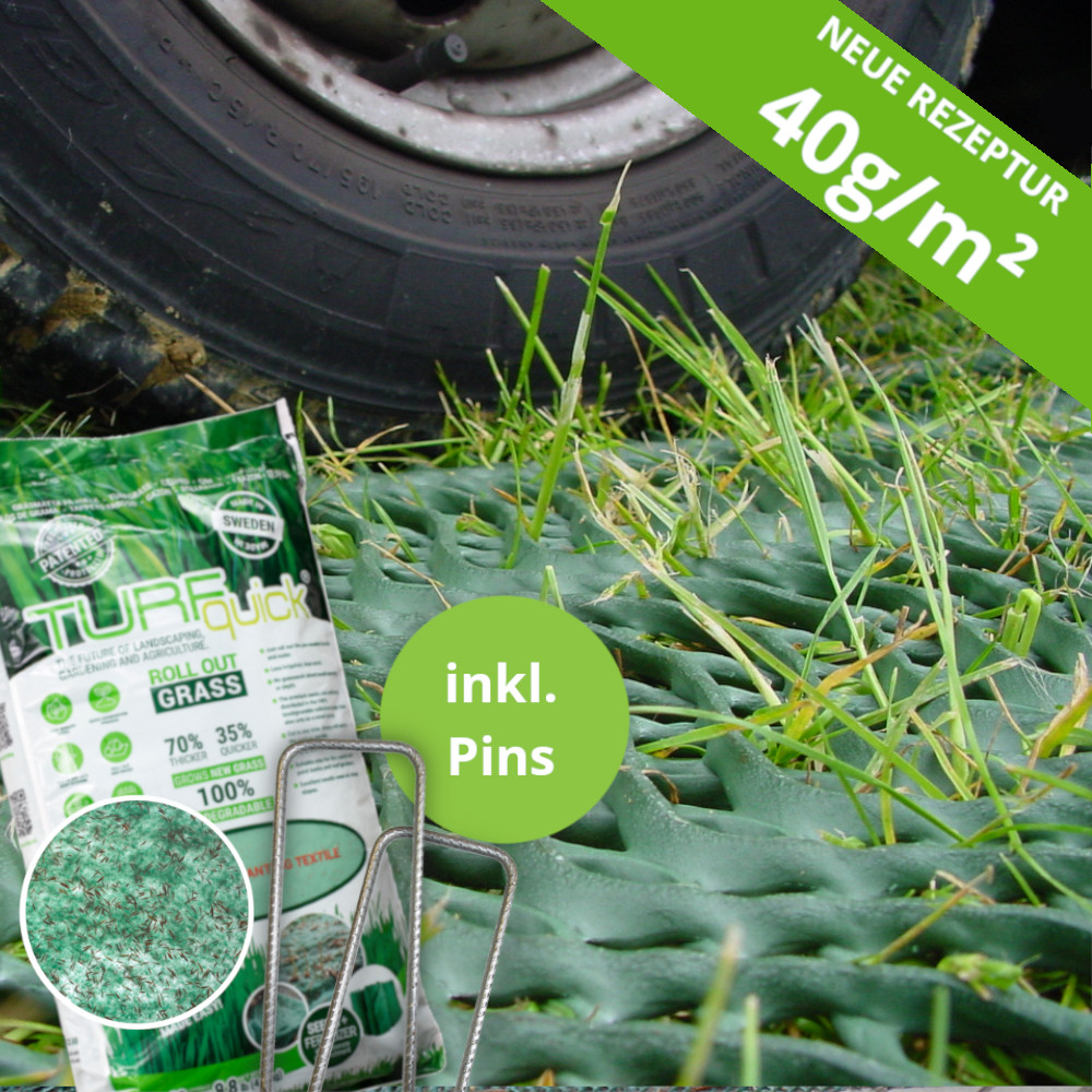 GrassProtecta® Premium, befahrbares Rasengitter + Befestigungshaken und TURFquick Rasenmatte