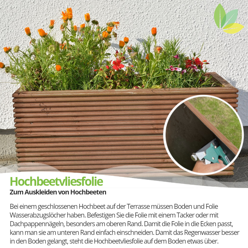 Hochbeet-Vlies-Folie, wasserfestes Schutzvlies zum Hochbeet auskleiden, 0,66m x 3,5m, grau