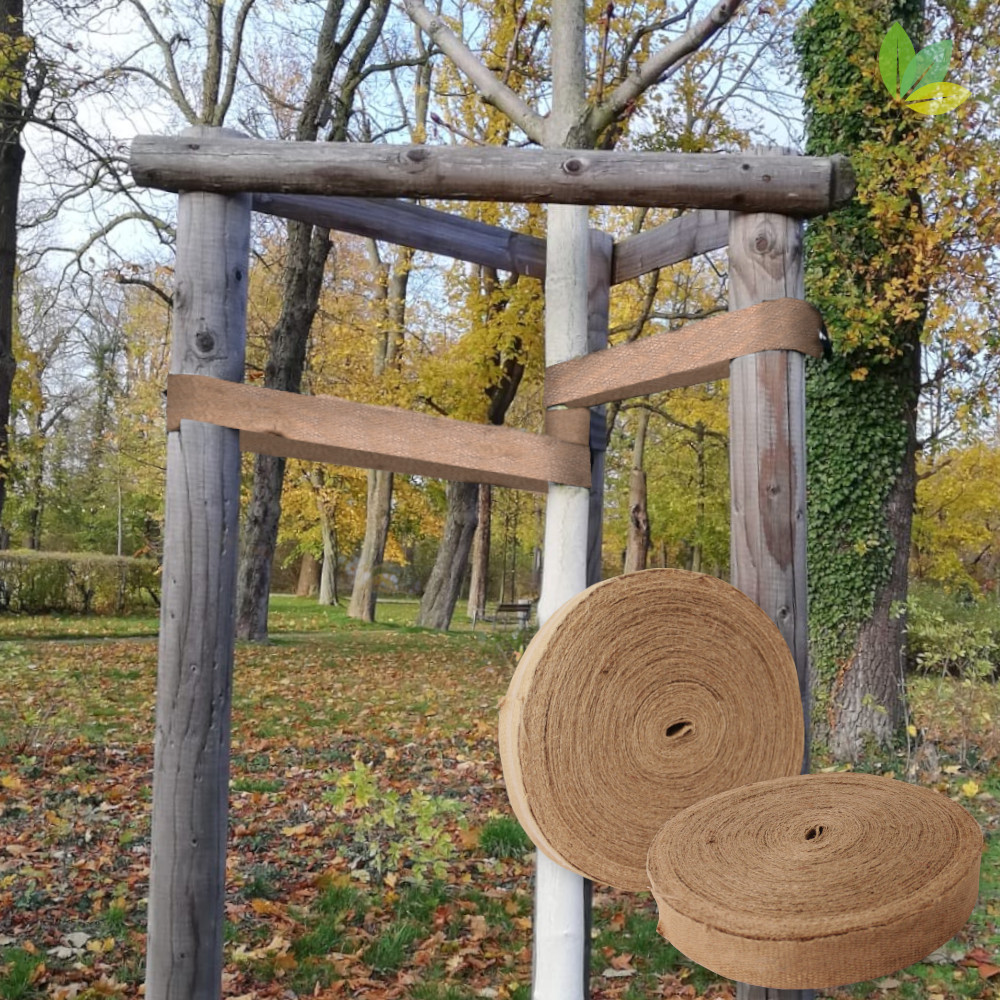 Baumgurt aus Jute, naturfarbener Jutegurt als 50m-Rolle, 45mm breit