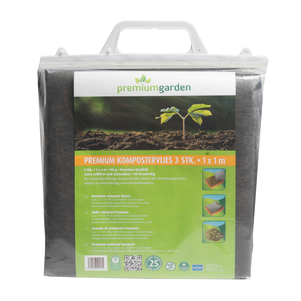 premiumgarden Kompostervlies (90g/m²), 3er Pack Gartenvlies (1m x 1m) speziell für Komposter, grau