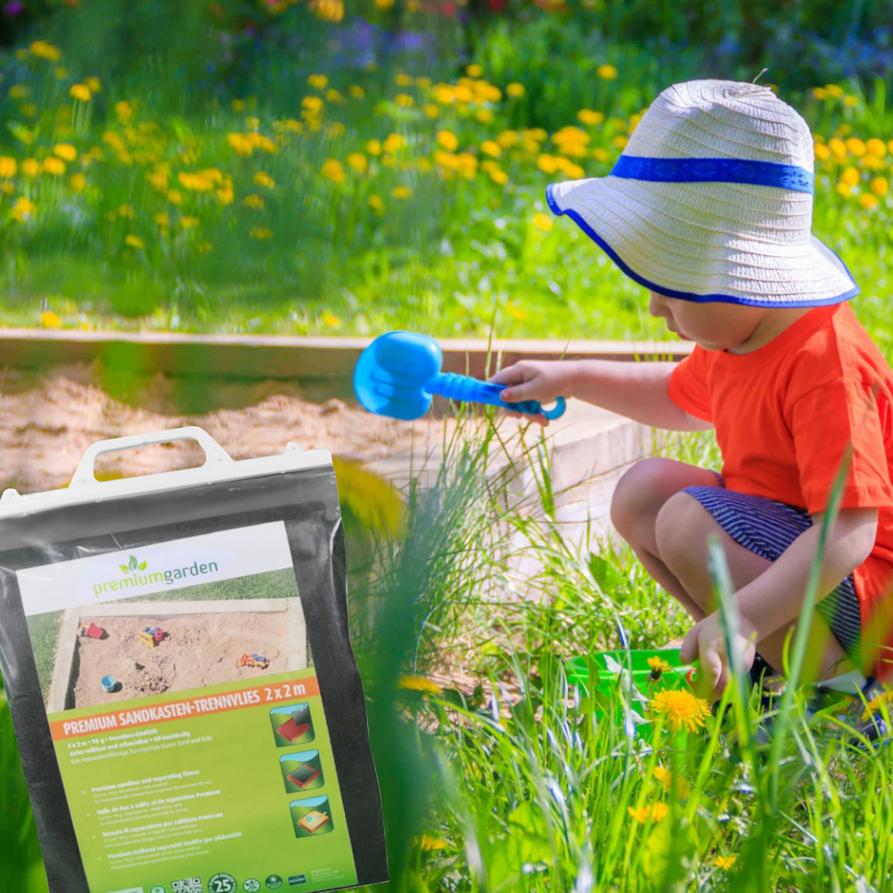 premiumgarden Sandkastenvlies 2x2m, Gartenvlies für wirksamen Unkrautstopp unter dem Sandkasten, grau