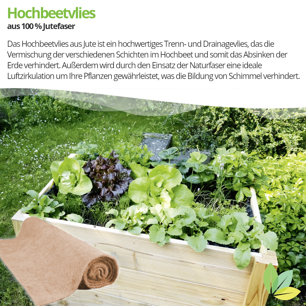 Hochbeetvlies aus 100% Jute Naturfaser, Trenn- und Mulchvlies, 1m x 5m