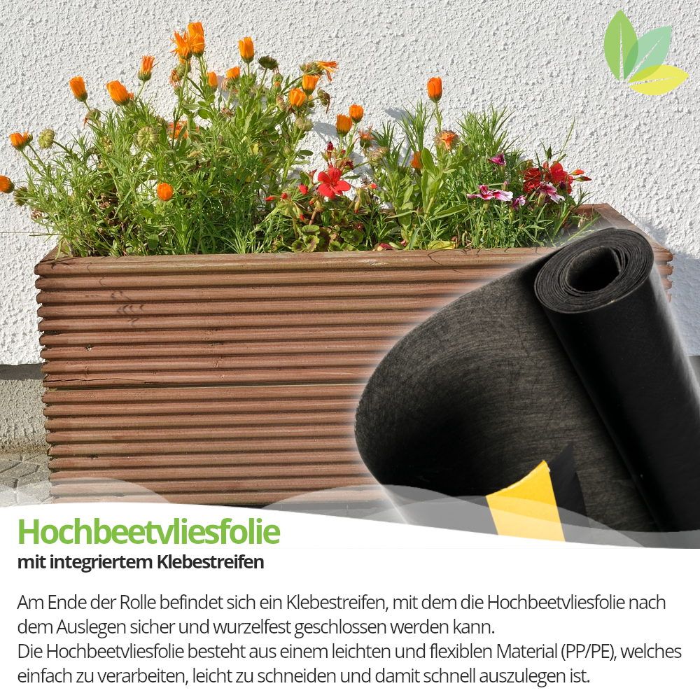 Hochbeet-Vlies-Folie, wasserfestes Schutzvlies zum Hochbeet auskleiden, 0,66m x 3,5m, grau