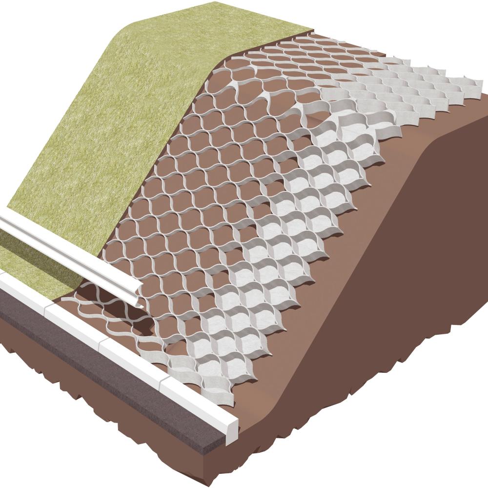 TERRAM Geozelle 25/10 (5 x 7m): Erosionsschutz für Böschungen bis 33° Hangneigung