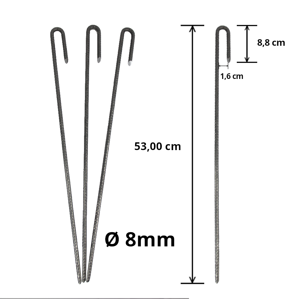 Befestigungshaken aus Stahl Ø 8mm, 90 x 530mm