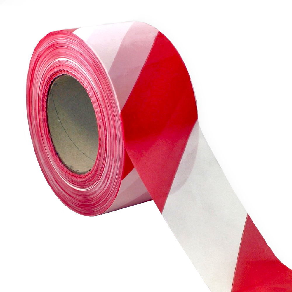 Warnband, Absperrband rot/weiß, 70mm x 500m, schraffiert