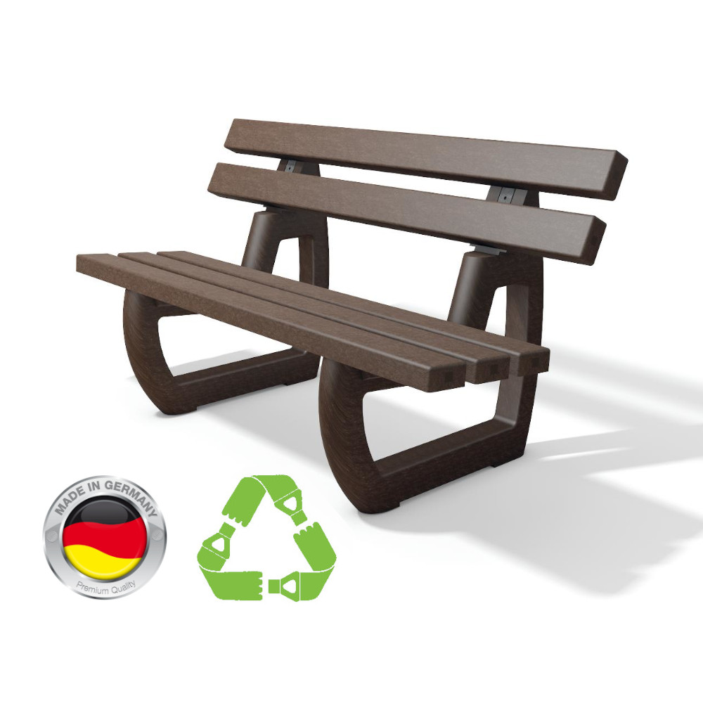 hanit® Gartenbank TIVOLI aus Recycling-Kunststoff, 1,5m, braun